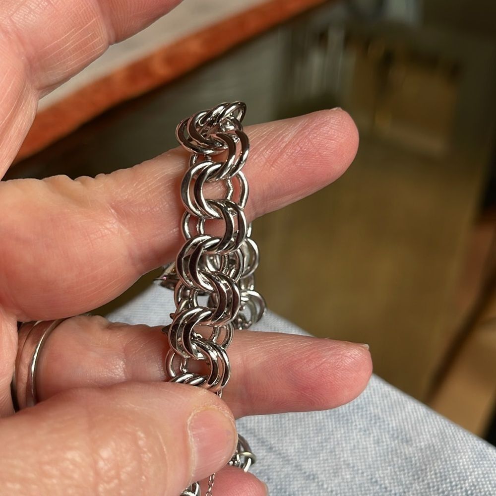 Silver Charm Bracelet by Monet Double hoop vintage silver - Picture 7 of 7